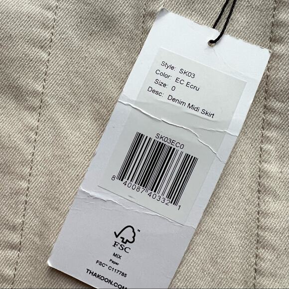 Thakoon Ecru Denim Side Button Closure Midi Skirt Women’s Size 0 NWT - Picture 11 of 14